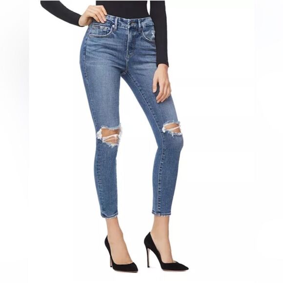 Good American Jeans Good Legs Crop Distressed Skinny Jeans Size 0/25 - Picture 3 of 13